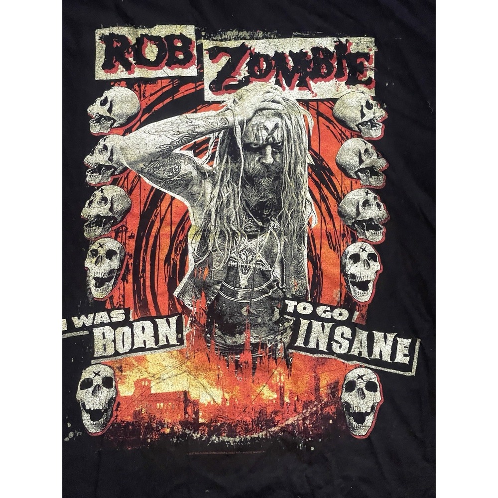 Rob Zombie T-SHIRT I Was Born To Go Insane Black Band Men's XL Metal Rock